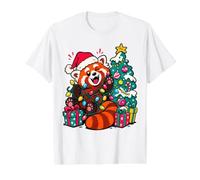 Cute Red Panda Christmas Lights Santa Hat Holiday Winter Value Graphic T-Shirt, Men, White, S