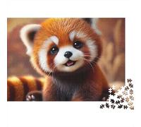 Cute Red Panda Cub Valentines 1000 Piece Puzzle Gift for Adults Sweet Red Panda Sitting on A Blanket Premium Sturdy Vibrant Challenging Stress Relief 38x26cm/1000pcs