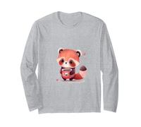 Cute Red Panda Drinking Coffee Kawaii Animal Lover Long Sleeve T-Shirt