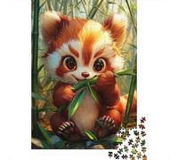 Cute Red Panda Eating Bamboo 1000 Piece Jigsaw Puzzle, 52x38cm/1000pcs, for Adults, Quiet Home Activity, Focused Puzzle Time And Time at Home