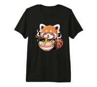 Cute Red Panda Eating Ramen Soup Bowl Anime Premium T-Shirt