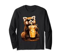 Cute Red Panda Enjoying Iced Coffee Funny Coffee Lover Long Sleeve T-Shirt