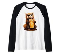 Cute Red Panda Enjoying Iced Coffee Funny Coffee Lover Raglan Baseball Tee