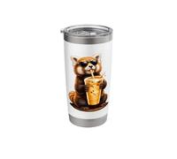 Cute Red Panda Enjoying Iced Coffee Funny Coffee Lover Stainless Steel Insulated Tumbler