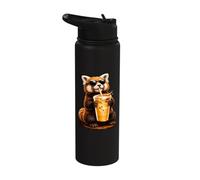 Cute Red Panda Enjoying Iced Coffee Funny Coffee Lover Stainless Steel Insulated Water Bottle
