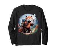 Cute Red Panda Hiking Explorer with Backpack Long Sleeve T-Shirt