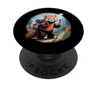 Cute Red Panda Hiking Explorer with Backpack PopSockets Adhesive PopGrip