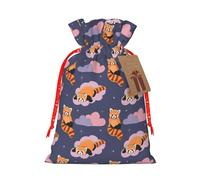 Cute Red Panda Pattern Christmas Drawstring Gift Bags Reusable Xmas Presents Storage Bags Party Favorstags 4.7 * 6.9ins