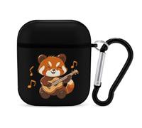 Cute Red Panda Playing Guitar Funny Headphone Cases Compatible with AirPods 1&2 Hard PC Protective Cover with Keychain