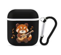 Cute Red Panda Playing Guitar Funny Headphone Cases Compatible with AirPods 1&2 Hard PC Protective Cover with Keychain
