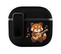 Cute Red Panda Playing Guitar Funny Headphone Cases Compatible with AirPods 4 Hard PC Protective Cover with Secure Buckle
