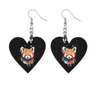 Cute Red Panda Round Wooden Earrings Boho Drop Pendant Fashion Gifts for Women