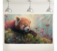 Cute Red Panda Wall Backdrop, Colorful Nature Art Photography Background, Cozy Indoor/Outdoor Decoration for Kids Birthday Party, Animal Theme Event Supplies 71x43 Inch