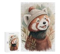 Cute Red Panda Wearing A Beanie Puzzle for Adults, 300 PCS, Illustrated Jigsaw Edition, Classic Jigsaw Entertainment for The Home, at Home
