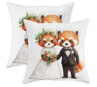 Cute Red Panda Wedding Pillow Covers Set of 2, Adorable Couples Decorative Throw Pillows, Perfect for Home Sofa Couch Decoration, Fun Animal Art for Spring and Summer Celebrations 20x20 Inch