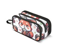 Cute Red Panda with Bubble Tea Cartoon Pencil Case Large Capacity Pen Bag with Compartment Students Stationery Organizer Pencil Pouch Marker Case for School Office Work