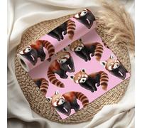 Cute Red Panda Wrapping Paper Sheet, Fluffy Red Pandas, Perfect for Animal Lovers, Birthdays & Kids Parties - W103 (Light Pink, 1 Meter Roll - 58cm x 100cm/ 22.8" x 39.3")