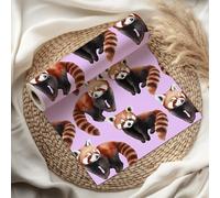 Cute Red Panda Wrapping Paper Sheet, Fluffy Red Pandas, Perfect for Animal Lovers, Birthdays & Kids Parties - W103 (Lilac, 1 Meter Roll - 58cm x 100cm/ 22.8" x 39.3")