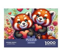 Cute Red Pandas 1000 Pc Puzzles for Adults Kids - Red Panda Love Hearts Jigsaw Puzzle Educational Game Challenge Wall Decoration70x50cm/1000pcs