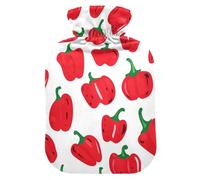 Cute Red Pepper Pattern hot Water Bottle with Soft Cover, 2L hot Compress Bag for Neck and Shoulder Pain Relief, Pain Relief, Bolsa para cólicos menstruales