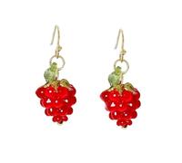 Cute Red Raspberry Dangle Drop Earrings for Women Trendy Resin Bohemian Summer 3D Fruit Food Charm Lightweight Green Leaves Hook Party Vacation Gifts