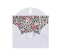 Cute Red Rose Mix Leopard Pattern Printing Horizontal Love Buckle Pearl Paper Holiday Greeting Card With Envelopes For Friends, Family