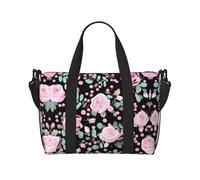 Cute Red Rose Mix Leopard Print Hand Travel Bag,Sports Gym Bag,Overnight Bag,Beach Travel Bag,Weekender Bags For Women Men, Black, One Size, Black, One Size
