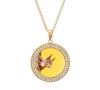 Cute Red Squirrel Peeking From Tree Funny Necklace With Printed Pendant Novelty Diamond Jewelry for Women Men Silver/Gold