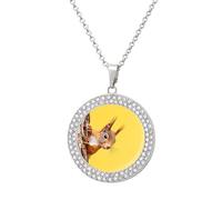 Cute Red Squirrel Peeking From Tree Funny Necklace With Printed Pendant Novelty Diamond Jewelry for Women Men Silver/Gold