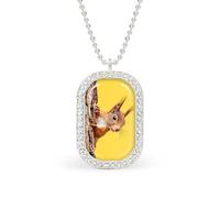 Cute Red Squirrel Peeking From Tree Funny Pendant Necklace for Women Personalized Fashion Jewelry Diamond Necklaces for Wedding Birthday Gold Silver