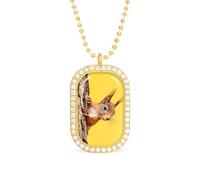 Cute Red Squirrel Peeking From Tree Funny Pendant Necklace for Women Personalized Fashion Jewelry Diamond Necklaces for Wedding Birthday Gold Silver