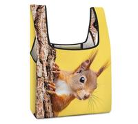 Cute Red Squirrel Peeking From Tree Funny Reusable Grocery Bag Printed Fold-able Shopping Bags Washable Tote Lightweight Storage Pouch with Handle