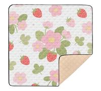 Cute Red Strawberries and Pink Flowers Soft Padded Foldable Baby Play mat for Floor Portable Foldable Infant Play Activity Mat for Baby Kids Toddlers Infants, 50'' x 50''alfombras con Musica