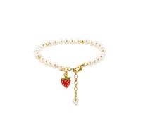 Cute Red Strawberry Pearl Beaded Charm Bracelet Lovely Sweet Fresh Tropical Fruit Green Leaf Adjustable Handmade Pearls Beads Chain Link Bracelets Summer Christmas Holiday Jewelry Gifts for Women Her