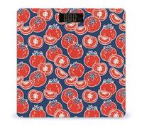 Cute Red Tomato Blue Digital Scales for Body Weight - Bright LCD Display Digital Weight Scales Bathroom with Automatic Power On/Off - Sturdy Tempered Glass Surface