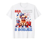 Cute Red White And Boujee Highland Cow 4th Of July Patriotic T-Shirt