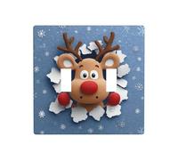 Cute Reindeer Breaking Through Wall Double Gang Toggle Light Cover Wall Plate Switch Decor Standard Size - 11.4x11.4cm