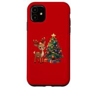 Cute Reindeer by Decorated Christmas Tree Holiday Artwork Case for iPhone 11