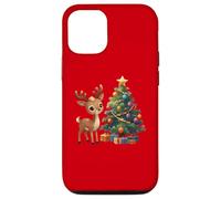 Cute Reindeer by Decorated Christmas Tree Holiday Artwork Case for iPhone 12/12 Pro