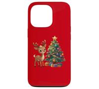 Cute Reindeer by Decorated Christmas Tree Holiday Artwork Case for iPhone 13 Pro