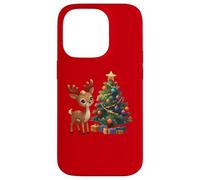 Cute Reindeer by Decorated Christmas Tree Holiday Artwork Case for iPhone 14 Pro