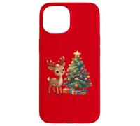 Cute Reindeer by Decorated Christmas Tree Holiday Artwork Case for iPhone 15