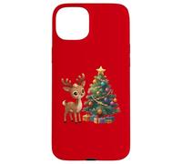 Cute Reindeer by Decorated Christmas Tree Holiday Artwork Case for iPhone 15 Plus