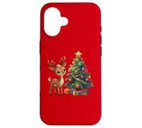 Cute Reindeer by Decorated Christmas Tree Holiday Artwork Case for iPhone 16