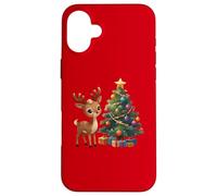 Cute Reindeer by Decorated Christmas Tree Holiday Artwork Case for iPhone 16 Plus