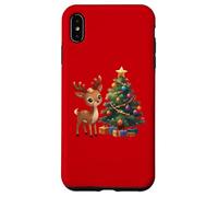 Cute Reindeer by Decorated Christmas Tree Holiday Artwork Case for iPhone XS Max