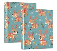 Cute Reindeer Cartoon Deer with Snow 1 and 1/2 Inch Binders 3 Ring Notebook Binders with Inner Pockets 1/2 Packs Office Binder Supplies 200 Sheets