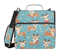 Cute reindeer cartoon snow deer 3 rings 3 rings solid zipper with shoulder strap and handle easy to carry document binder suitable for middle school