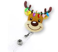 Cute Reindeer Christmas Badge Reel Retractable for Nurse Nursing RN CNA LPN Medical Worker & Teacher | Funny Nurse Gifts Holiday ID Badge Holder with Alligator Clip & 24” Durable Nylon Cord | Acrylic