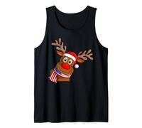 Cute Reindeer Head Wearing American Flag Scarf Christmas Tank Top